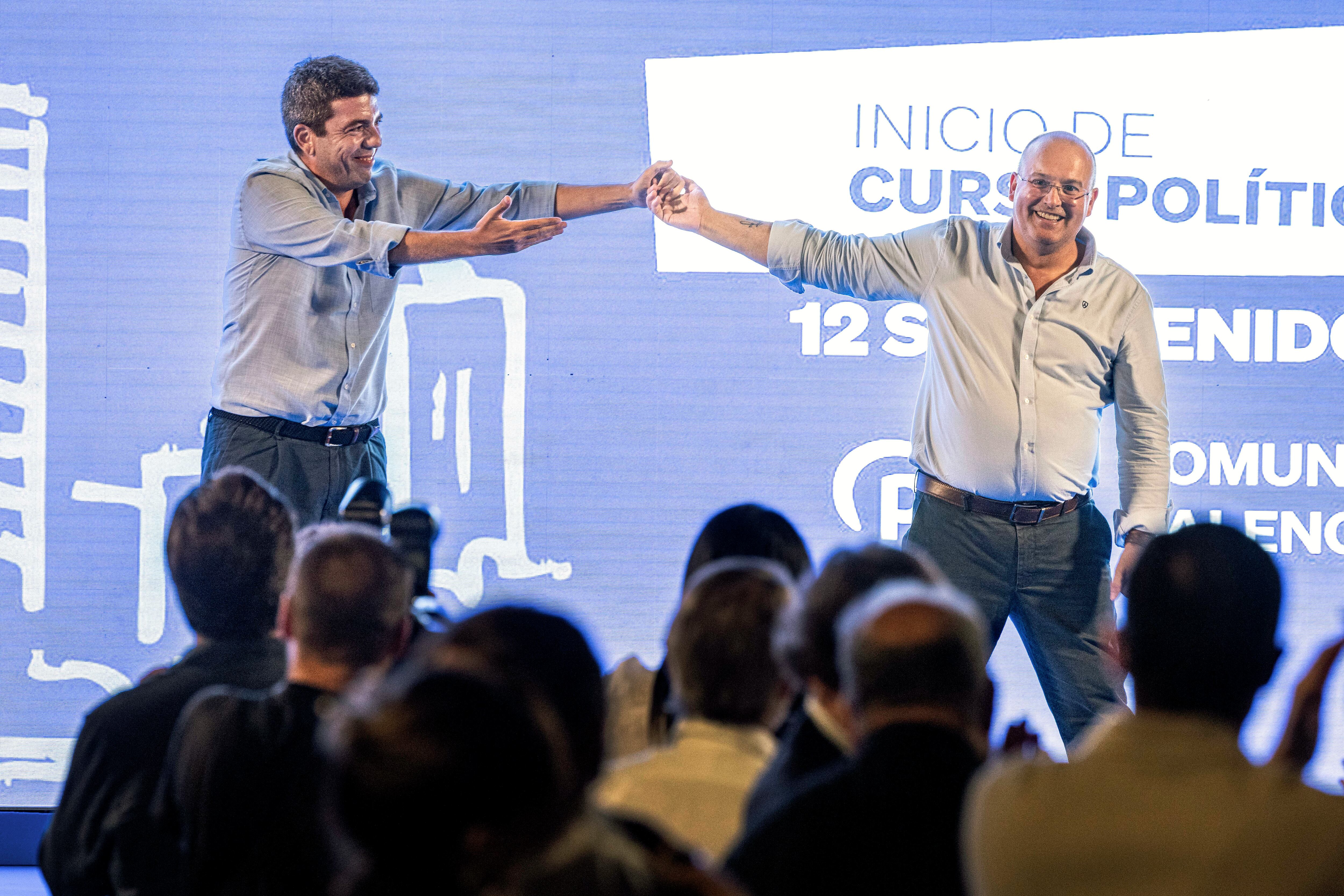 Carlos Mazón y Miguel Tellado en el inicio del curso político del PP en Benidorm (Alicante) el 12 de septiembre