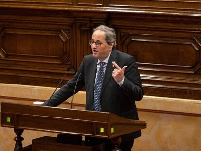 El president de la Generalitat, Quim Torra, este lunes en el Parlament.