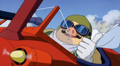 El protagonista de 'Porco Rosso' a los mandos de su aeroplano.