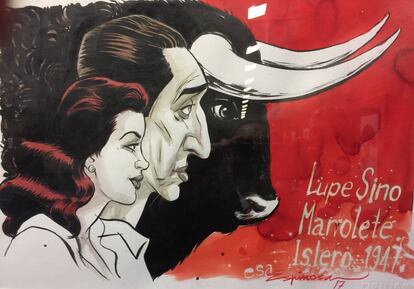 Caricatura de Pedro Espinosa, incluida en la exposiciòn 'Manolete ríe'.