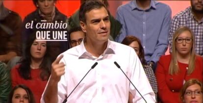 Pedro Sánchez, en el mitin de Almonte este martes.