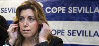 La presidenta de la Junta de Andalucía, Susana Díaz, esta mañana durante una entrevista en la COPE.