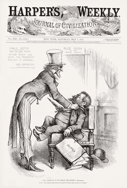 'No, paciencia, o te rompemos los tendones', de Thomas Nast (1877).