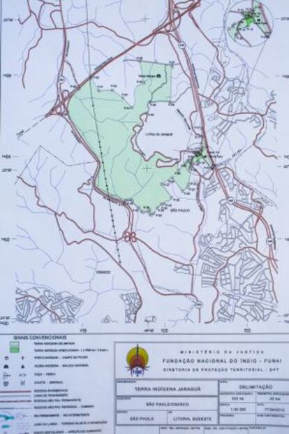 Imagem do mapa com a delimita&ccedil;&atilde;o da &aacute;rea realizada em 2013 pela Funai.