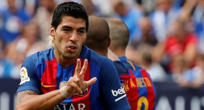 Su&aacute;rez celebra su gol al Legan&eacute;s.