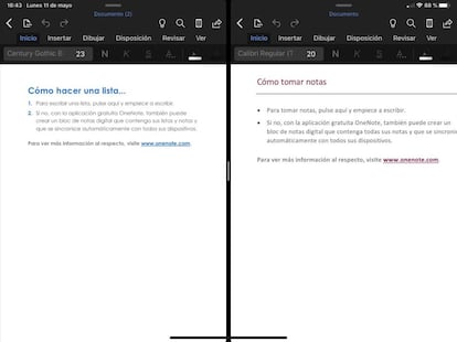 Dos documentos de Word en la pantalla del iPad.