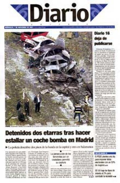 Imagen de la última portada de <i>Diario 16</i>.