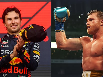 Un combo de imágenes de Checo Pérez, piloto de Fórmula 1, y Saúl 'Canelo' Álvarez, boxeador.