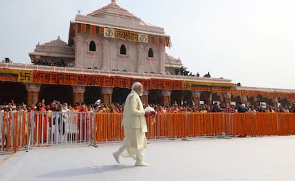 El primer ministro indio, Narendra Modi, asiste a la inauguración de un gran templo al dios hindú Lord Ram en Ayodhya, India, el pasado 22 de enero.