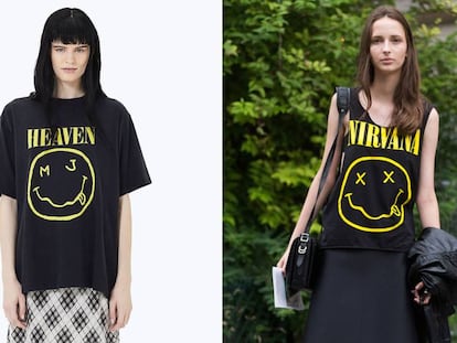 La camiseta de Marc Jacobs y, a la derecha, una modelo con la camiseta original de Nirvana.
