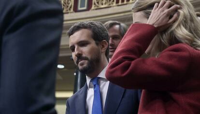 Pablo Casado, en el Congreso durante el debate de investidura de Pedro Sánchez.