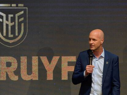 Jordi Cruyff, durante su presentación este lunes en Quito como nuevo seleccionador de Ecuador.