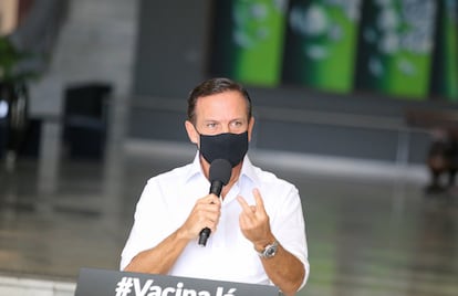 Governador de São Paulo, João Doria, durante entrevista coletiva no Palácio dos Bandeirantes.