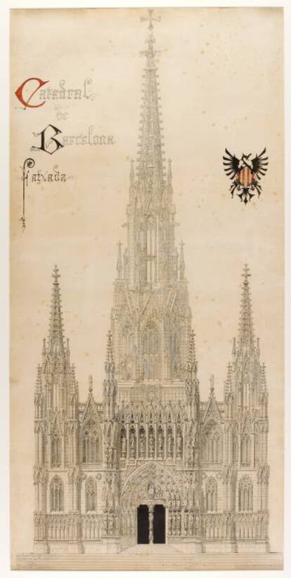 Proyecto de Joan Martorell para la fachada de la catedral de Barcelona, delineado por Gaudí.