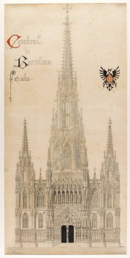 Projecte de Joan Martorell per a la façana de la catedral de Barcelona, delineat per Gaudí.