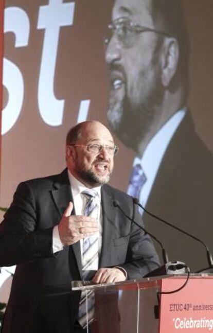 GRA066. MADRID, 28/01/2013.- El presidente del Parlamento Europeo, Martin Schulz, durante su intervención hoy en la cumbre que se celebra en Madrid con motivo del 40º aniversario de la CES.