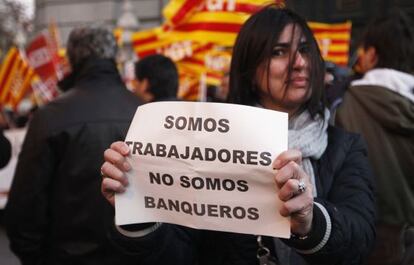 Protestas de trabajadores de Bankia en Barcelona
