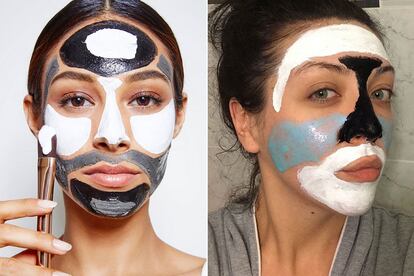 12. 'Multimasking' o mezclar mascarillas como si no hubiera mañana. La idea nace con la intención de ahorrarnos tiempo al aplicar varias mascarillas a la vez. Hasta ahí, bien. Pero no hace falta que todo el mundo te vea con la cara multicolor colgando la foto en las redes sociales.