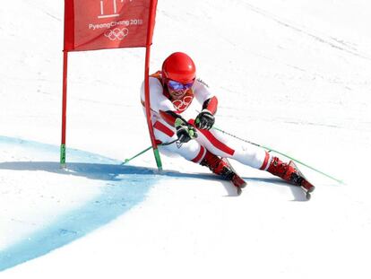 El ganador de la medalla de oro Marcel Hirscher de Austria, en la segunda ronda del slalom gigante, el 18 de febrero.