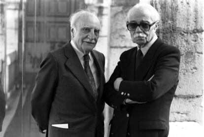 Ernesto Sábato y Francisco Ayala en Valladolid en 1994. El escritor argentino iba a ser objeto hoy de un homenaje en la 37 edición de la Feria del Libro de Buenos Aires.