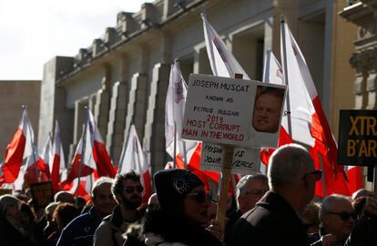 Una protesta contra el exprimer ministro maltés, Joseph Muscat, en enero de 2020.