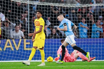 Iago Aspas celebra un gol contra el Barcelona en Balaídos el pasado febrero.