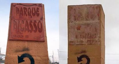 A la derecha, el monolito sin la placa de Picasso.