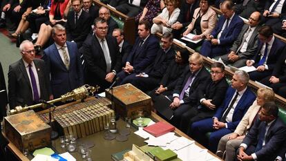 Sesión del Parlamento briránico ayer.
