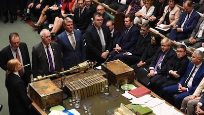 Sesión del Parlamento briránico ayer.