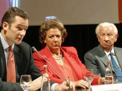 Urdangarin, Barber&aacute; y Samaranch durante una sesi&oacute;n de los Valencia Summit. 