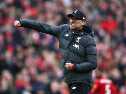 Jürgen Klopp celebra la victoria del Liverpool contra el Bournemouth en marzo.