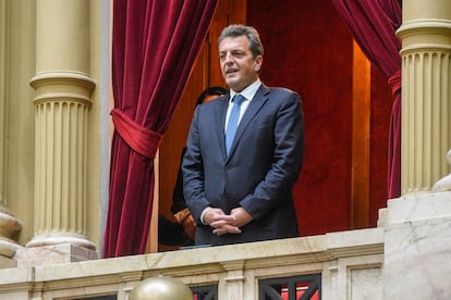 Sergio Massa en el el Senado, este jueves, durante la aprobación de su candidatura y la de Milei por parte del Congreso.