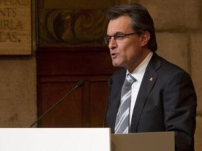 El presidente de la Generalitat, Artur Mas, durante el acto de entrega de la Creu de Sant Jordi.