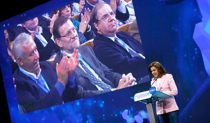 La secretaria general del Partido Popular, María Dolores de Cospedal, durante su intervención en la Convención.