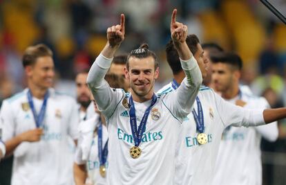 Gareth Bale celebra la victoria del Real Madrid.