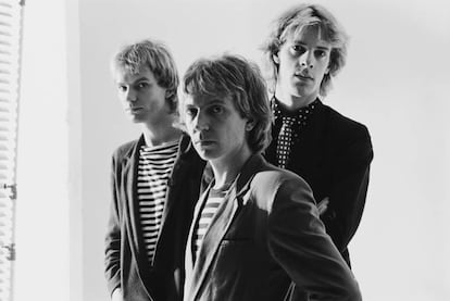 From left to right, Sting, Andy Summers and Stewart Copeland, members of The Police, in 1979.