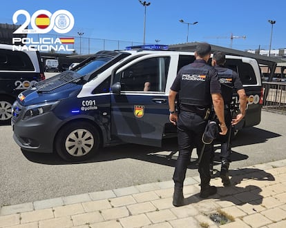 Dos agentes de la Policía Nacional, de espaldas.