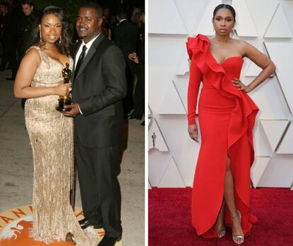 La cantante y actriz Jennifer Hudson, en los premios Oscar de 2007 y en los de 2019.