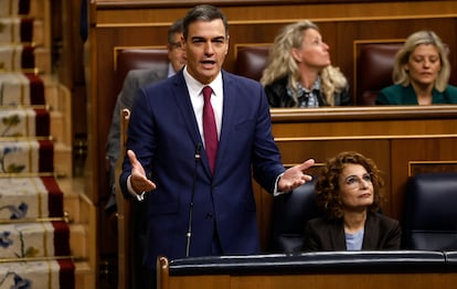 Pedro Sánchez, durante la sesión de control al Gobierno en el Congreso, este miércoles.