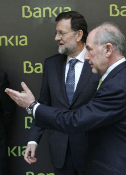 Rodrigo Rato y Mariano Rajoy en un acto organizado por Bankia.