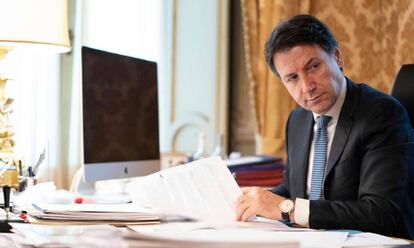 Giuseppe Conte, el pasado jueves en el palacio Chigi, en Roma.