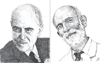 Jiménez Fraud y Giner de los Ríos, dibujados por Pablo Quintanal.