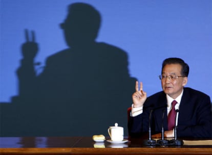 El primer ministro chino, Wen Jiabao, durante la conferencia de prensa de clausura de la sesión anual de la Asamblea Popular Nacional.