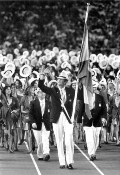 Spain’s (then) Prince Felipe at the opening ceremony of the 1992 Barcelona Olympic Games.