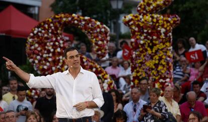 Pedro S&aacute;nchez, durante el inicio de la campa&ntilde;a del PSOE.