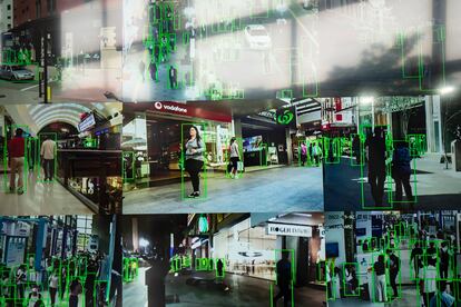 Un sistema de reconocimiento facial en una pantalla de la Feria Mundial de la Inteligencia Artificial en Shanghái, China, el 2 de septiembre. 