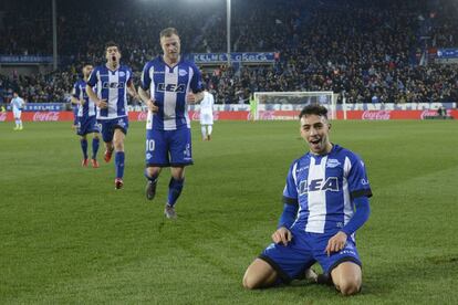 Munir celebra su gol al Deportivo de La Coruña.