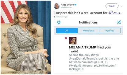 Tampoco hay que olvidar el famoso tuit del escritor Andy Ostroy en el que criticaba a Donald Trump y al que Melania le dio a ‘me gusta’. "Parece que el único muro que Donald Trump ha construido es el que hay entre él y Melania Trump", decía el texto que aparecía acompañando al breve vídeo en el que la primera dama sonríe cuando mira a su marido, pero cambia por completo cuando este se gira, durante la investidura del presidente.