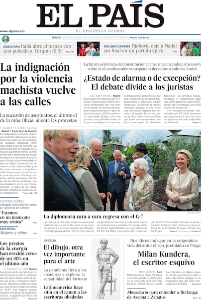 Portada de EL PAÍS del 12 de junio de 2021.