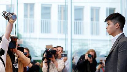 El activista hongkonés Joshua Wong, durante su comparecencia el miércoles ante la prensa en Berlín.